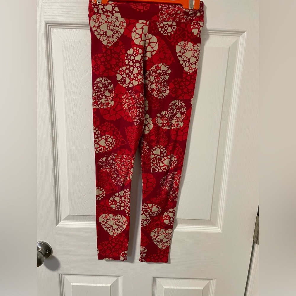 Lularoe Tween buttery leggings red white hearts girls pants stretch